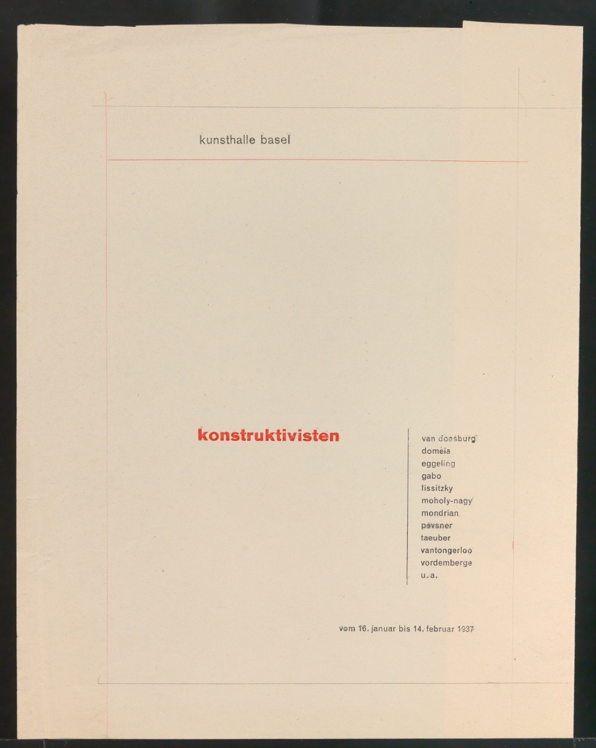Probedruck von Ausstellungsplakat konstruktivisten — Blatt 1