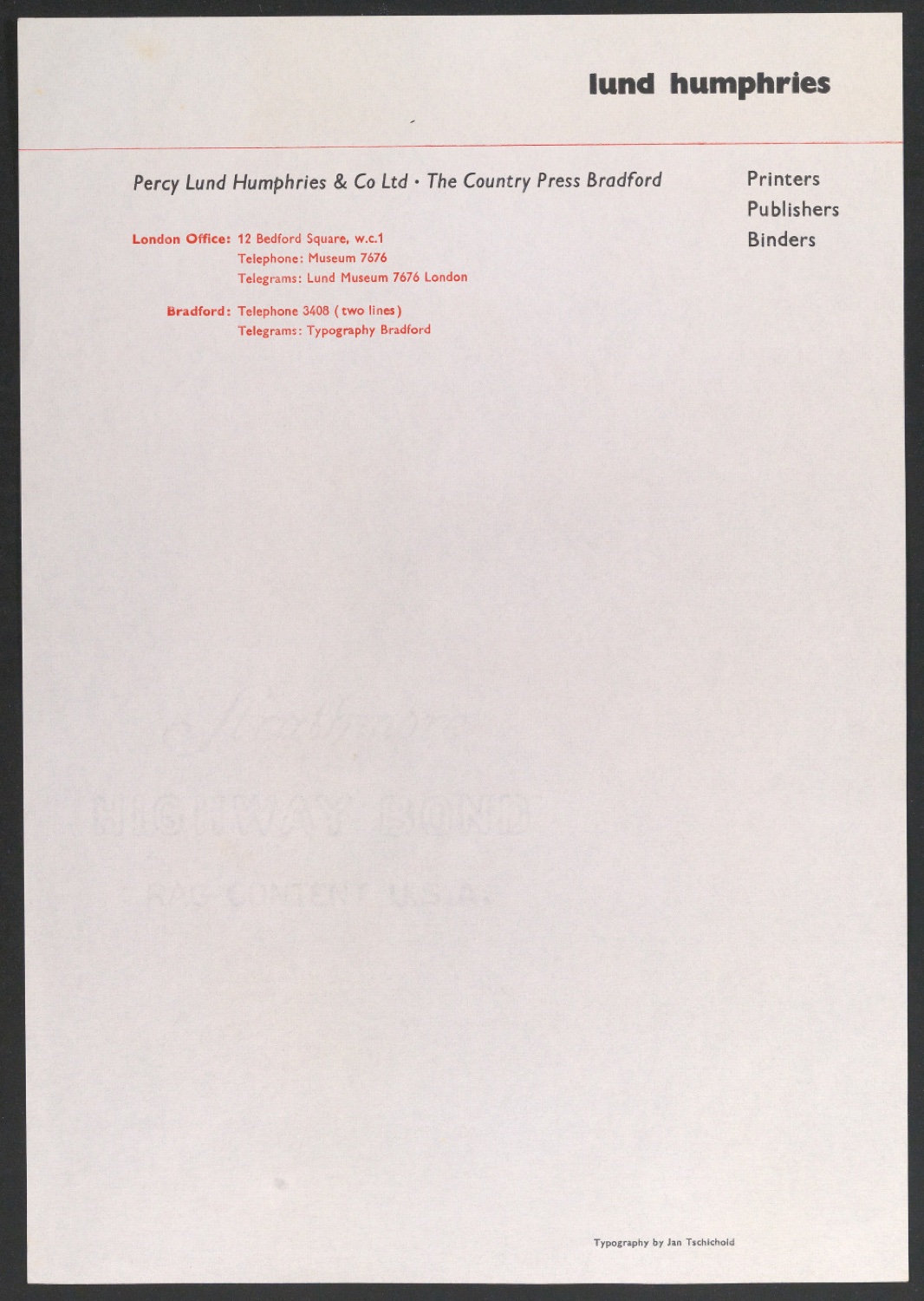 Briefbogen für Percy Lund Humphries & Co Ltd — Blatt 1