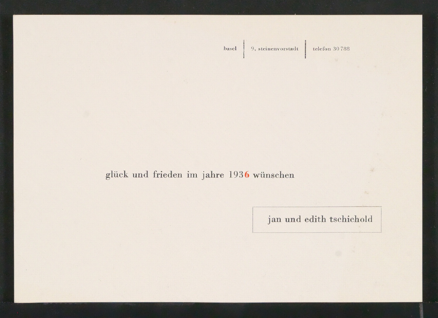 Probedruck von Neujahrswunsch 1936 — Blatt 1