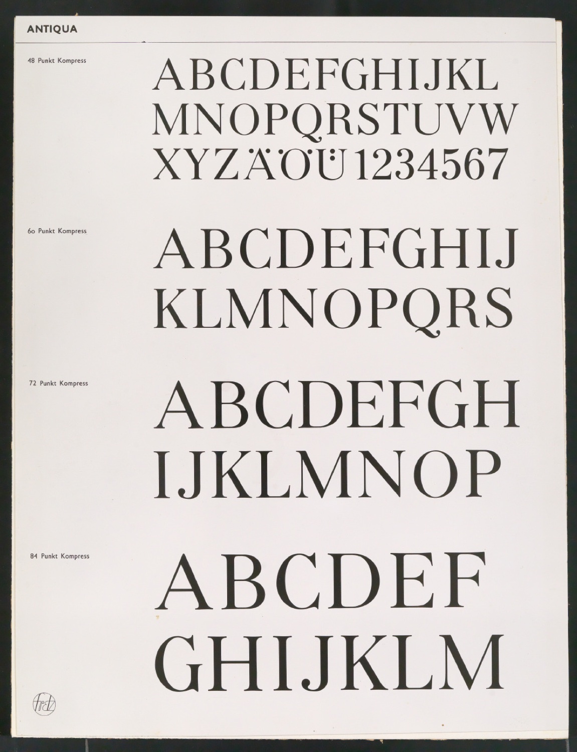 Montierte Kontaktabzüge Antiqua kursiv für Uhertype Prospekt — Blatt 3