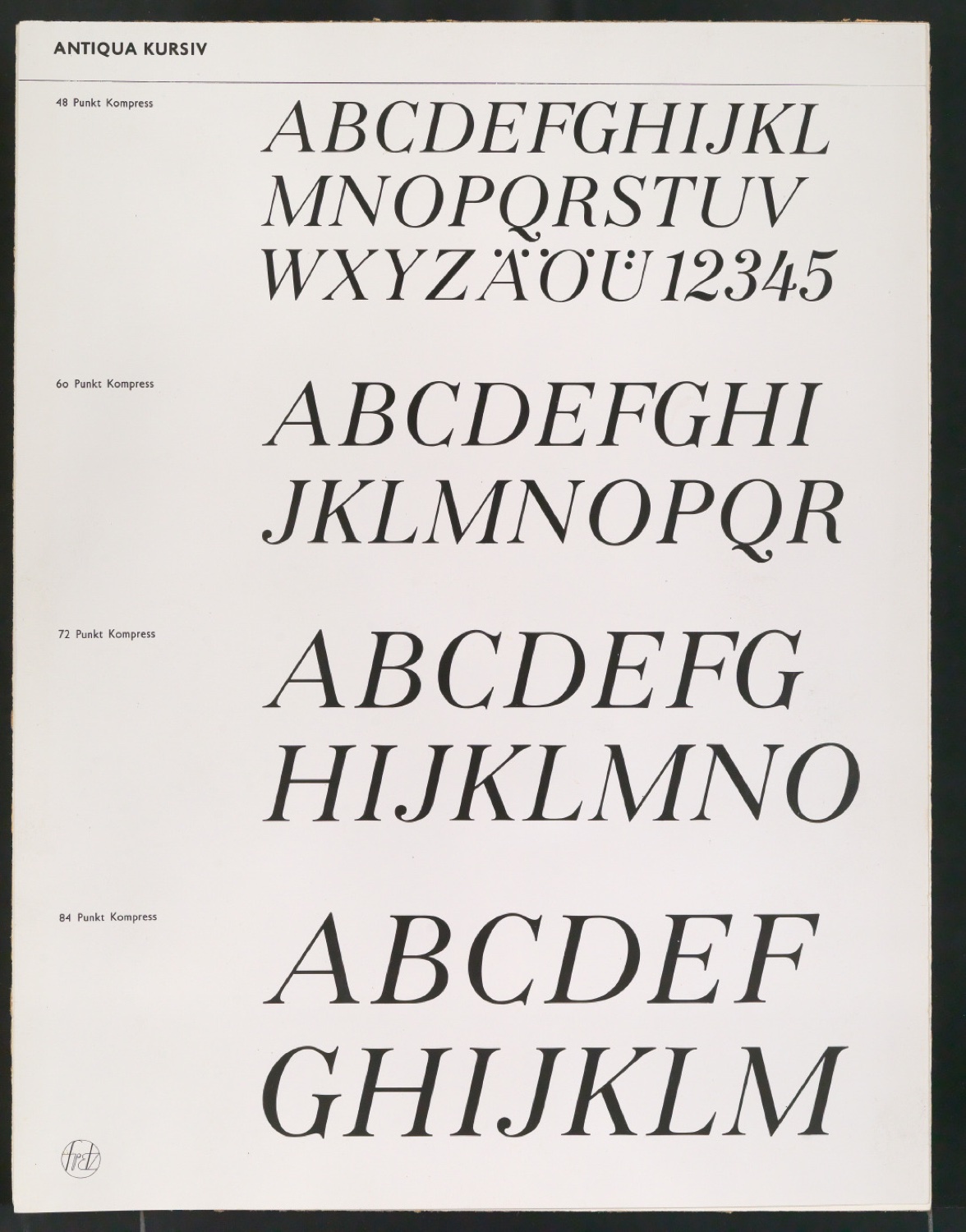 Montierte Kontaktabzüge Antiqua kursiv für Uhertype Prospekt — Blatt 5