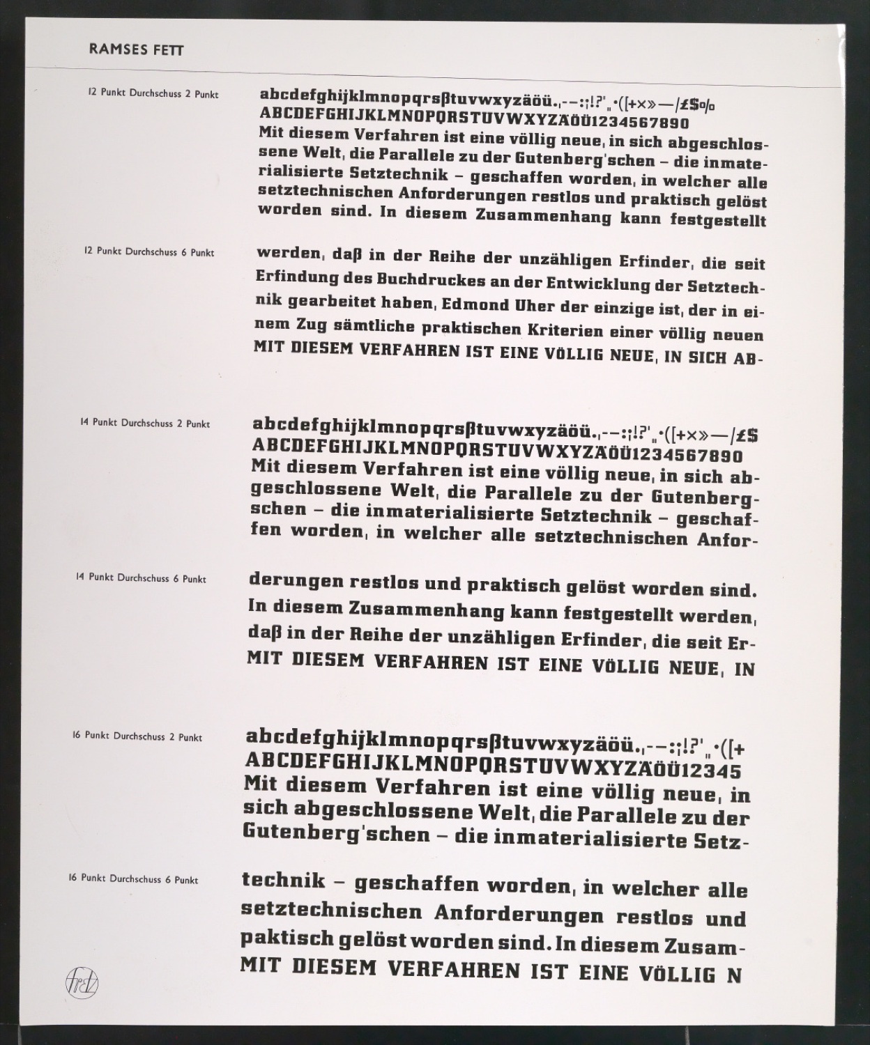 Kontaktabzüge Ramses Fett und Ramses Halbfett für Uhertype Prospekt — Blatt 1