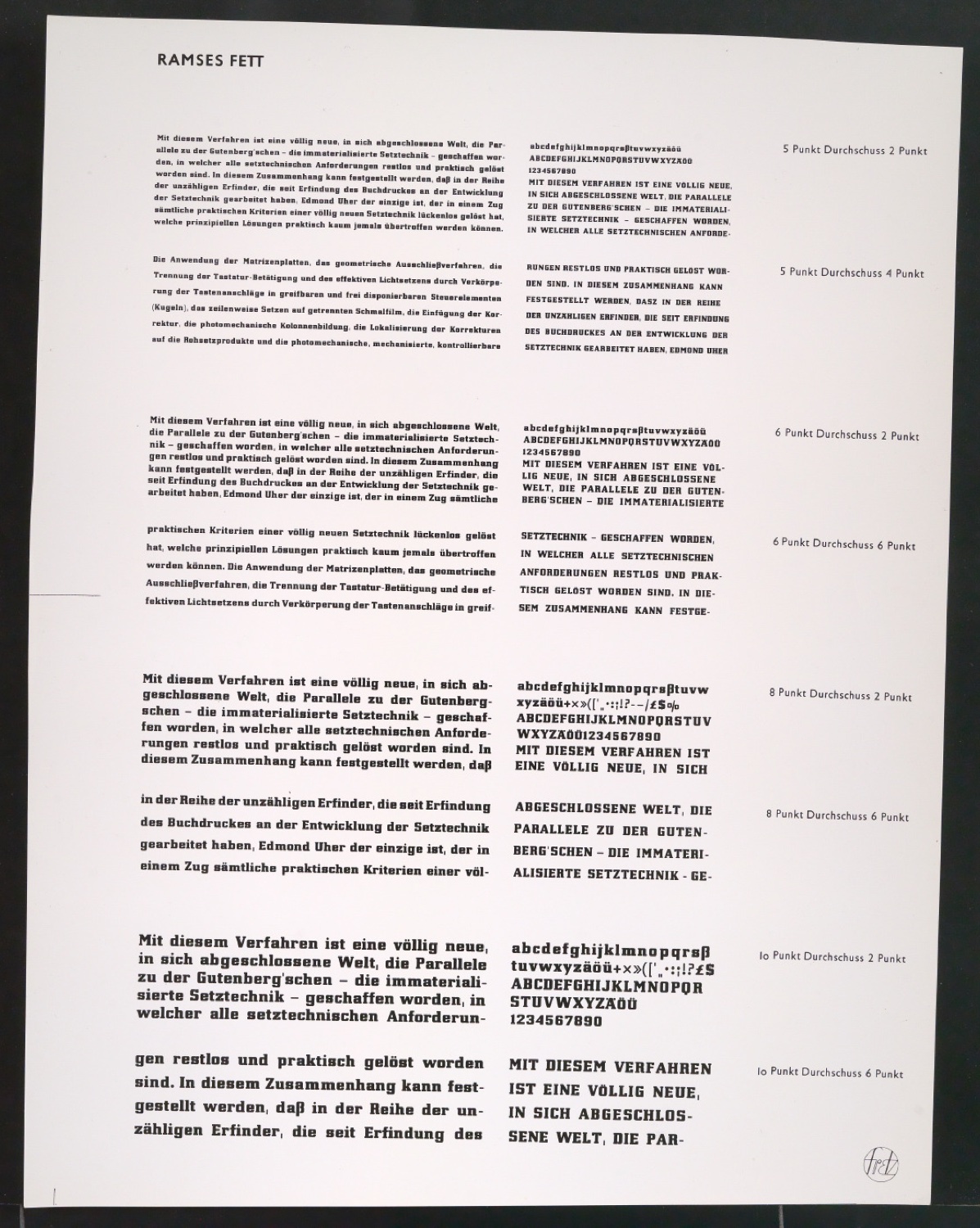 Kontaktabzüge Ramses Fett und Ramses Halbfett für Uhertype Prospekt — Blatt 5