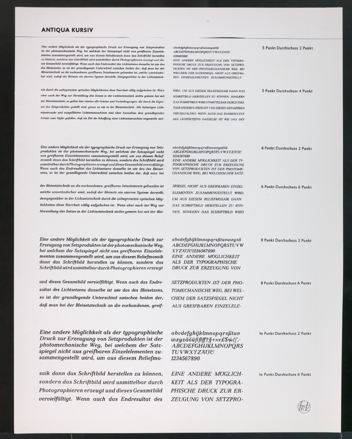 Kontaktabzüge Antiqua kursiv für Uhertype Prospekt — Blatt 3