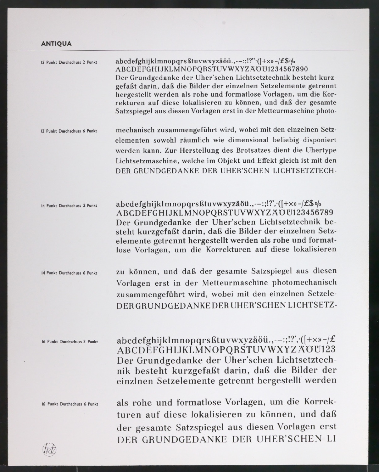 Kontaktabzüge Antiqua für Uhertype Prospekt — Blatt 1