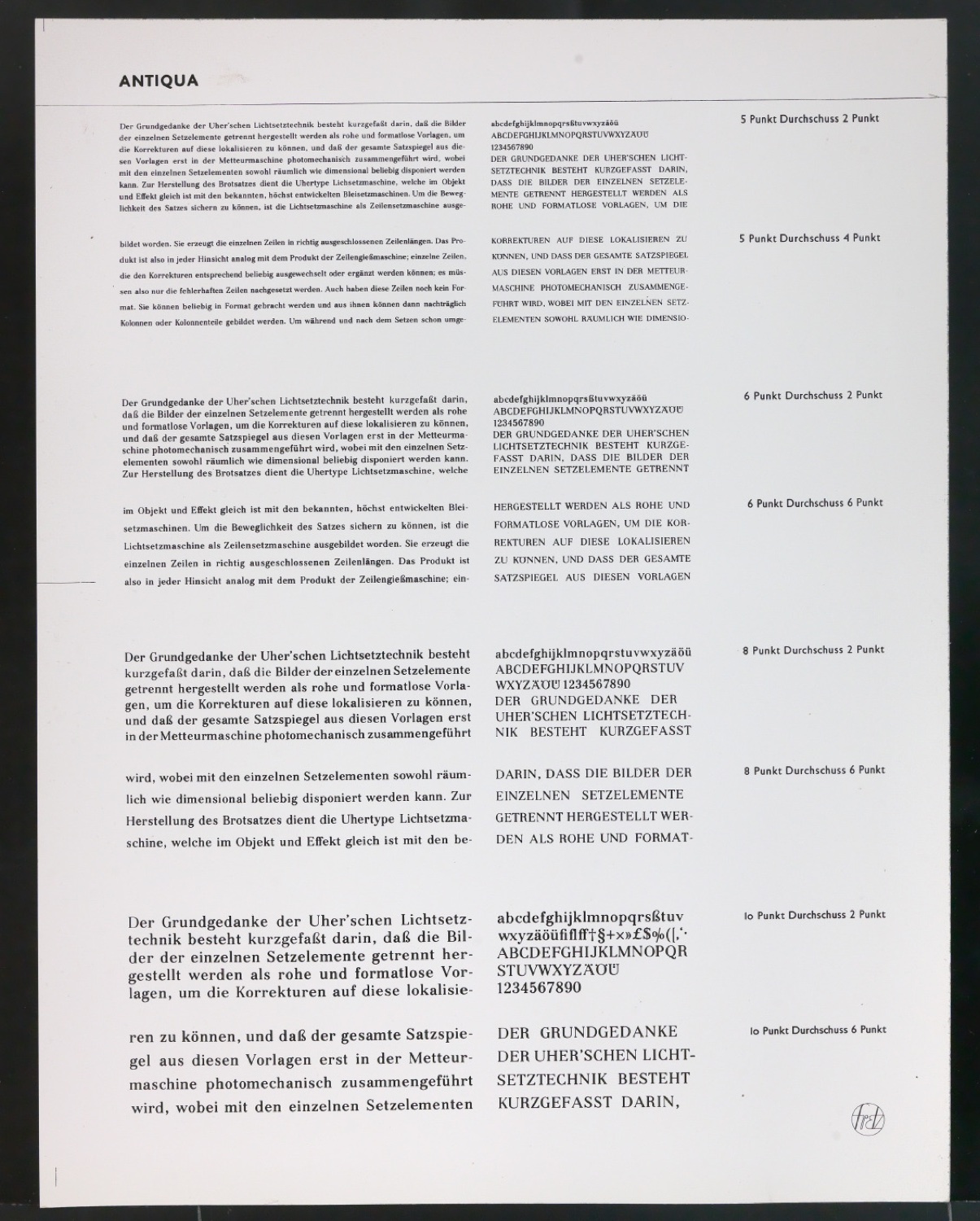 Kontaktabzüge Antiqua für Uhertype Prospekt — Blatt 3