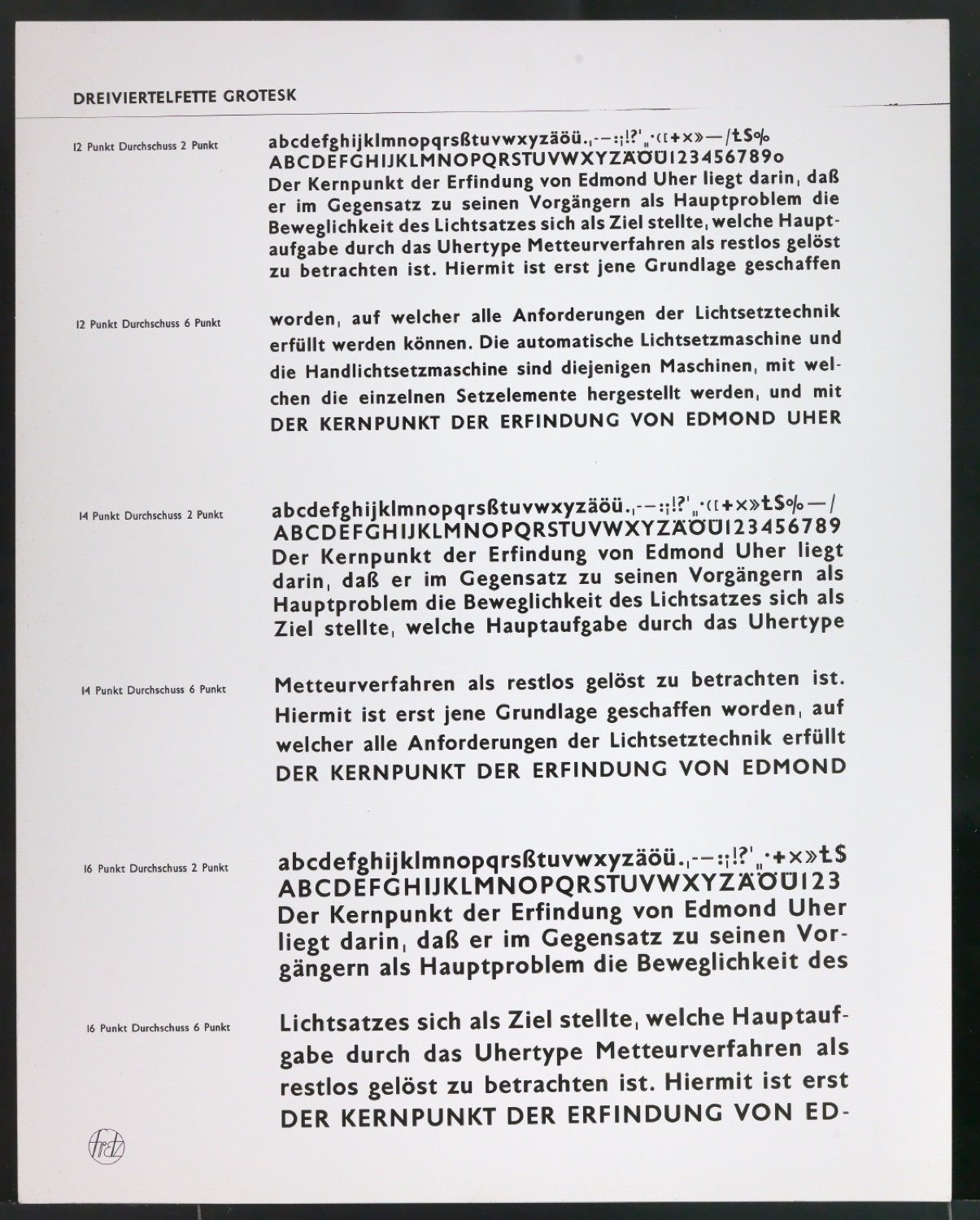 Kontaktabzüge Dreiviertelfette Grotesk für Uhertype Prospekt — Blatt 1