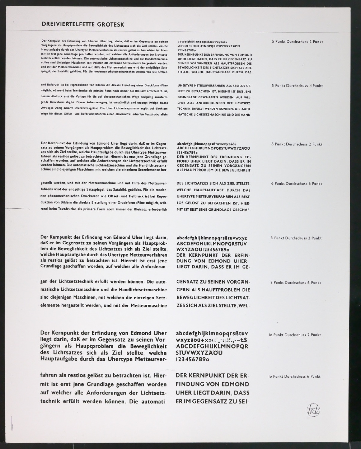 Kontaktabzüge Dreiviertelfette Grotesk für Uhertype Prospekt — Blatt 3
