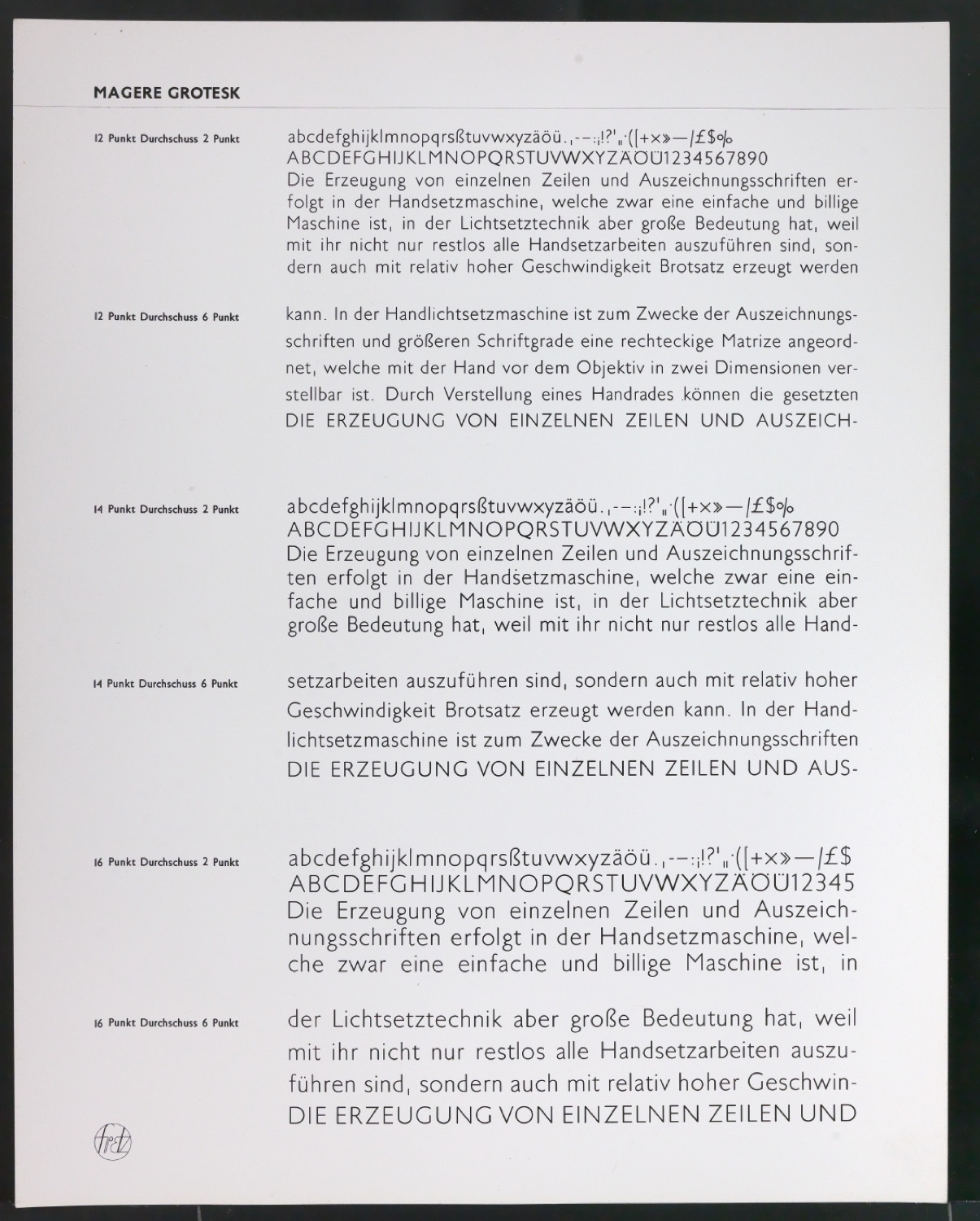Kontaktabzüge Magere Grotesk für Uhertype Prospekt — Blatt 1