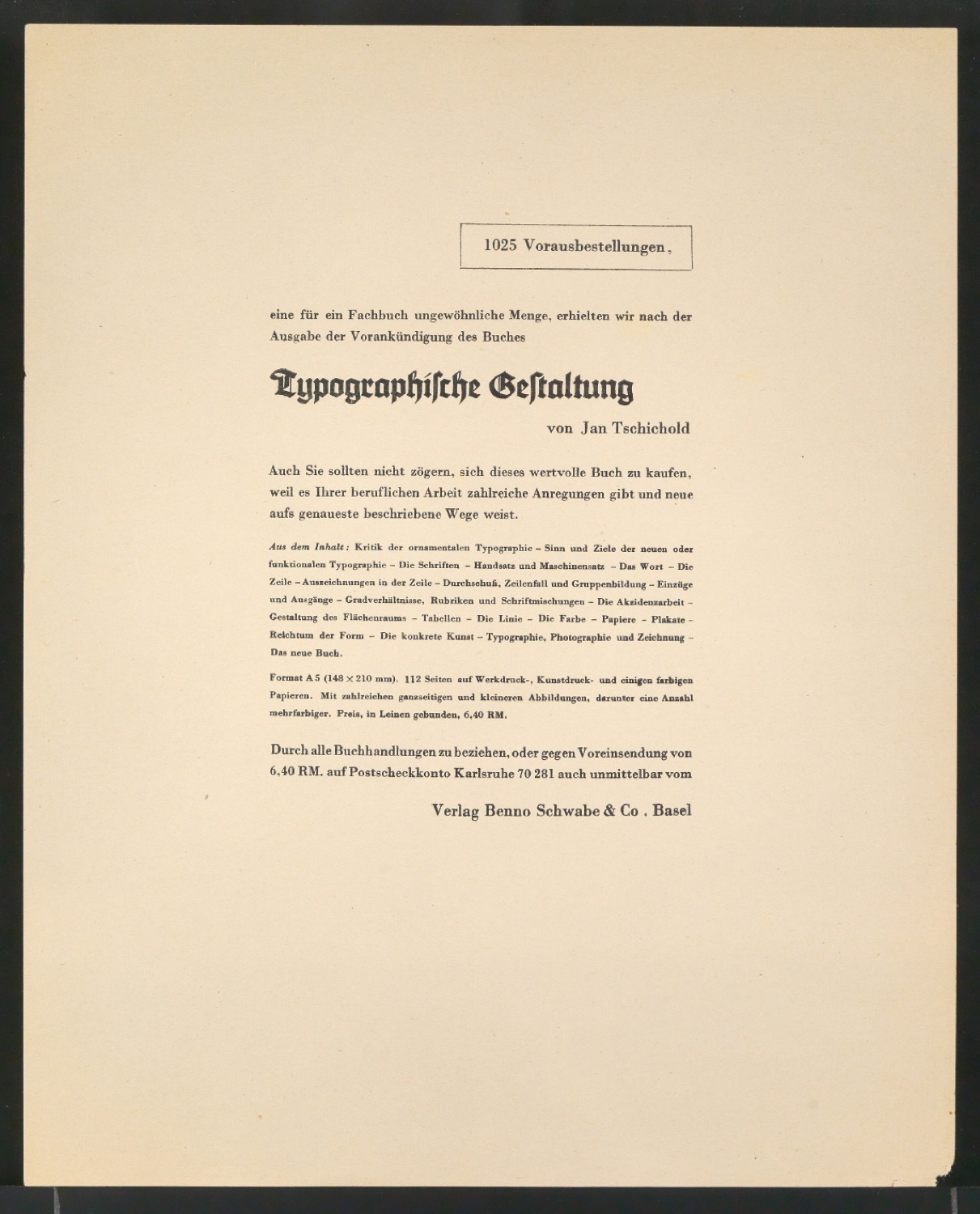 Probedruck von Werbeanzeige für Typographische Gestaltung — Blatt 1