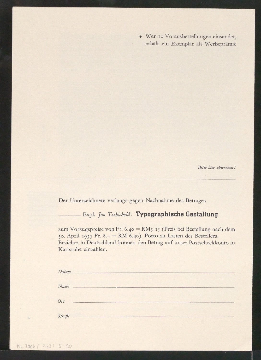 Probedrucke von Bestellscheinen für Typographische Gestaltung — Blatt 10