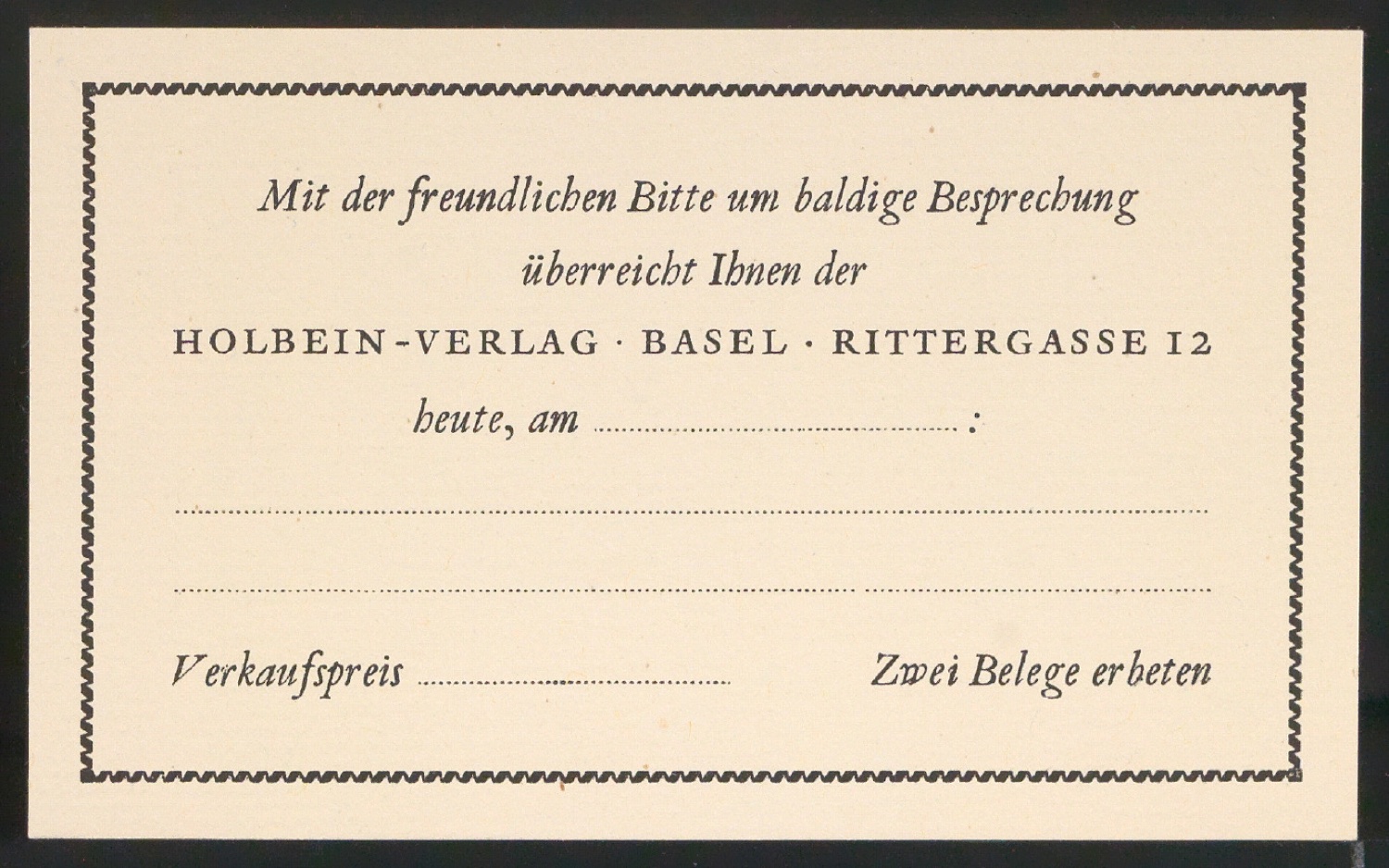 Empfehlungskarte Mit freundlicher Bitte um baldige Besprechung — Blatt 1