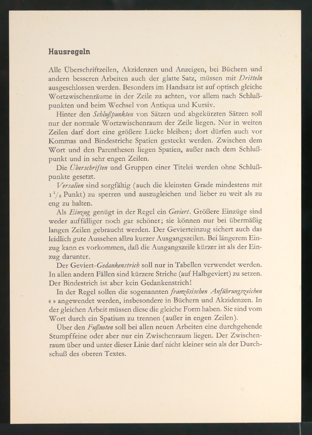 Hausregeln — Blatt 1