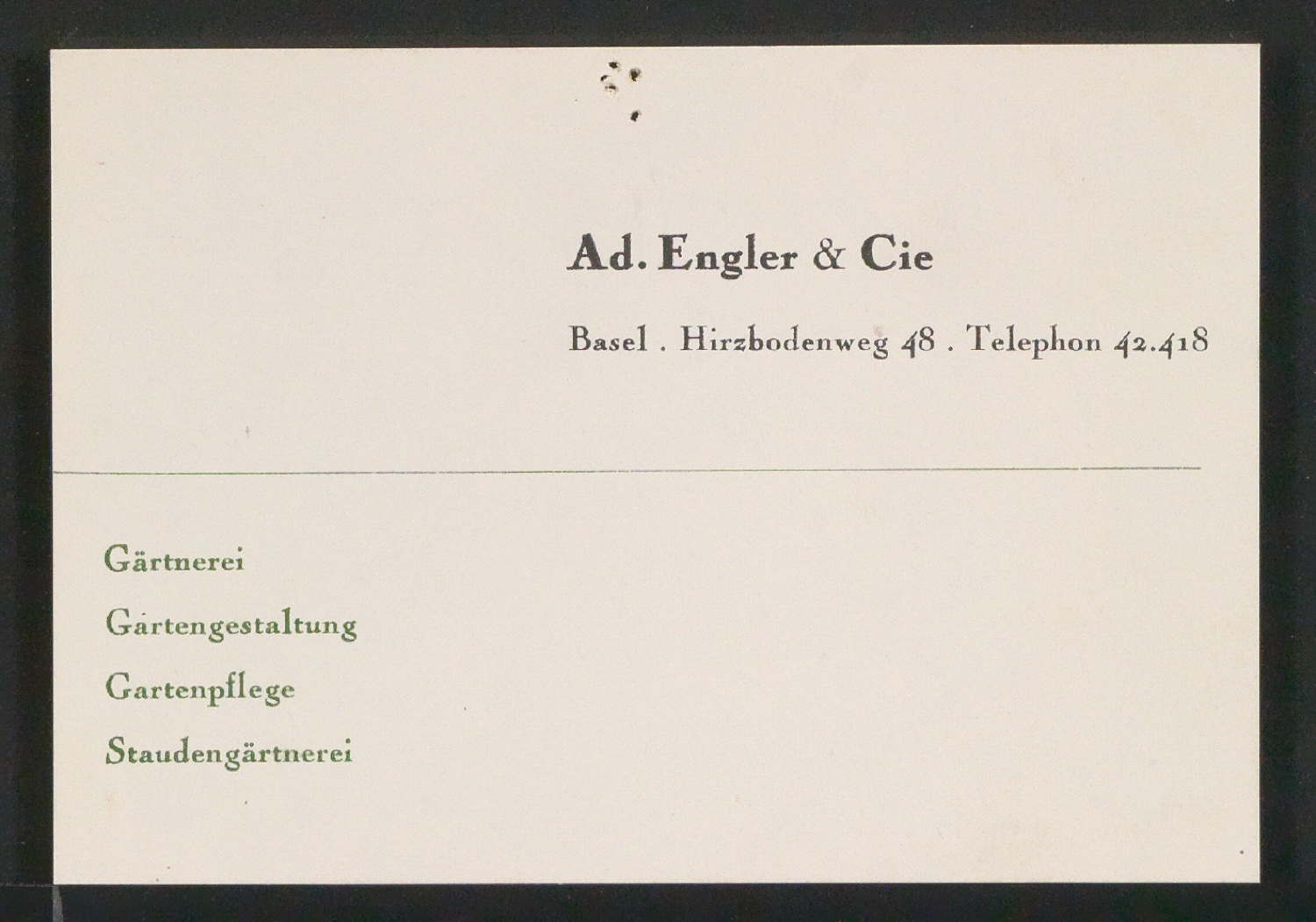 Briefbogen und Skizzen von Visitenkarten für Adolf Engler, Gartenarchitekt — Blatt 1