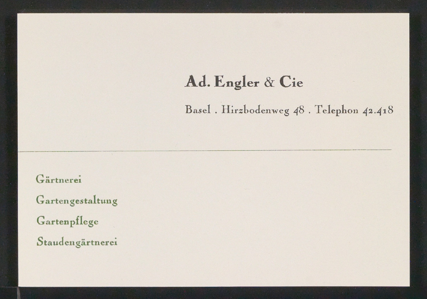 Briefbogen und Skizzen von Visitenkarten für Adolf Engler, Gartenarchitekt — Blatt 17