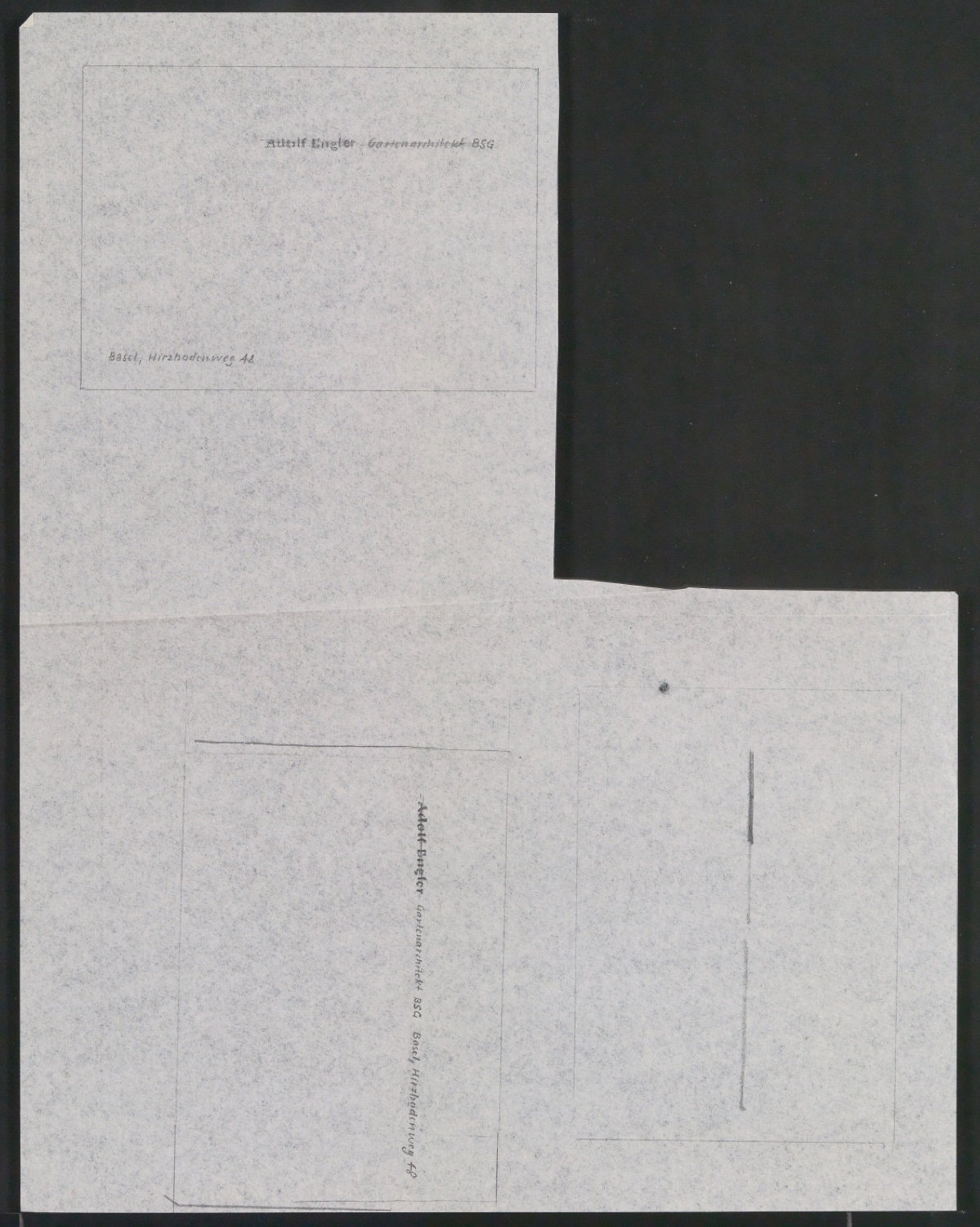 Briefbogen und Skizzen von Visitenkarten für Adolf Engler, Gartenarchitekt — Blatt 23
