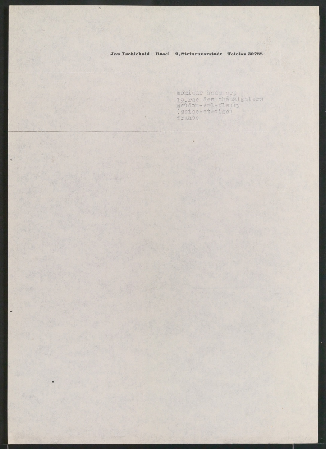 Briefbogen für Jan Tschichold, Steinenvorstadt 9 — Blatt 3