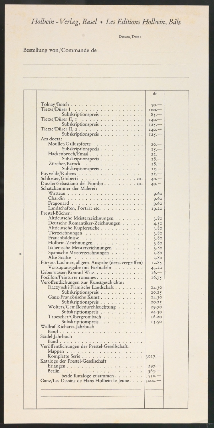 Konvolut von Beilagen zu Veröffentlichungen im Holbein Verlag — Blatt 1