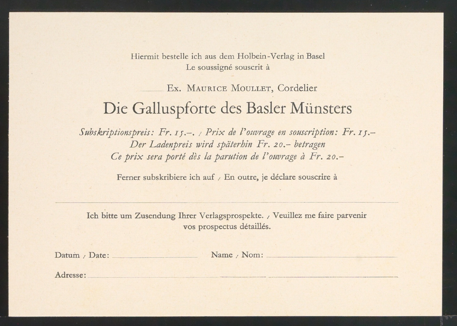 Konvolut von Beilagen zu Veröffentlichungen im Holbein Verlag — Blatt 5