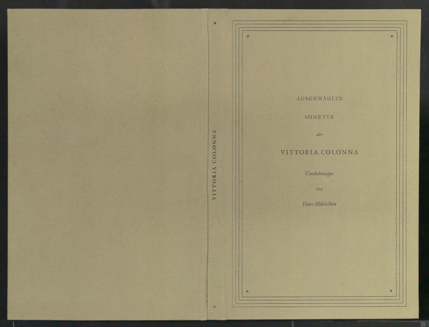 Einbanddecke für Ausgewählte Sonette der Vittoria Colonna — Blatt 1
