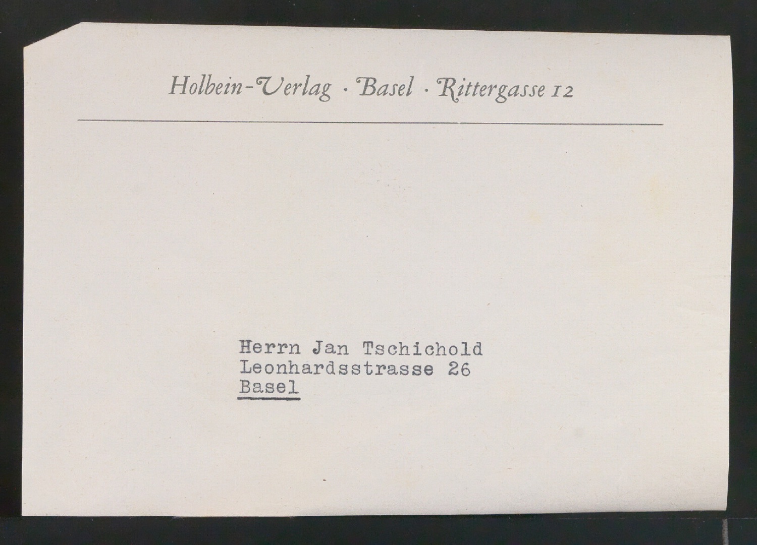Vordrucke verschiedener Adress-Etiketten für den Holbein-Verlag — Blatt 1