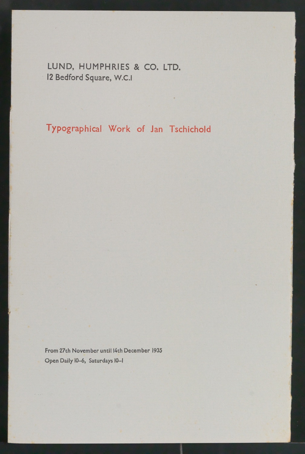 Typographical Works of Jan Tschichold — Blatt 1