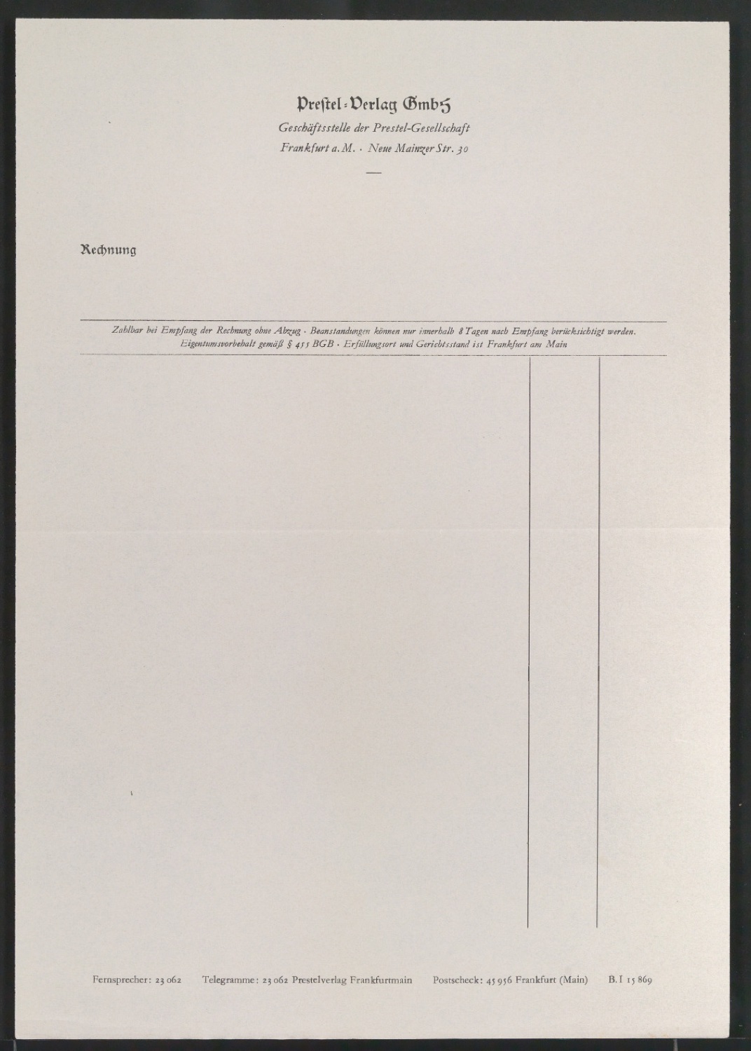 Korrigierte Probedrucke Briefbogen und Rechnungsvordruck für Prestel Verlag GmbH — Blatt 3
