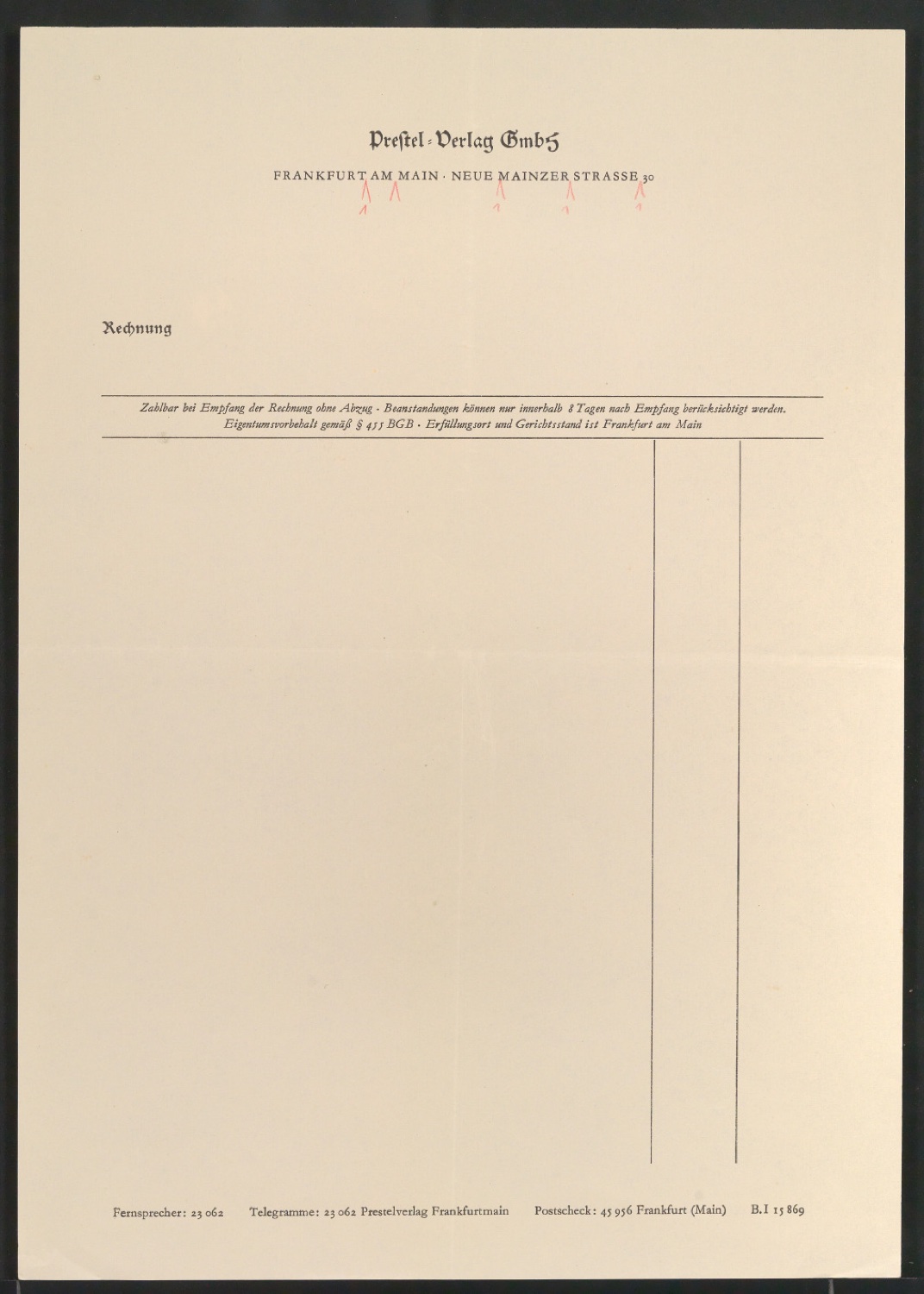 Korrigierte Probedrucke Briefbogen und Rechnungsvordruck für Prestel Verlag GmbH — Blatt 5