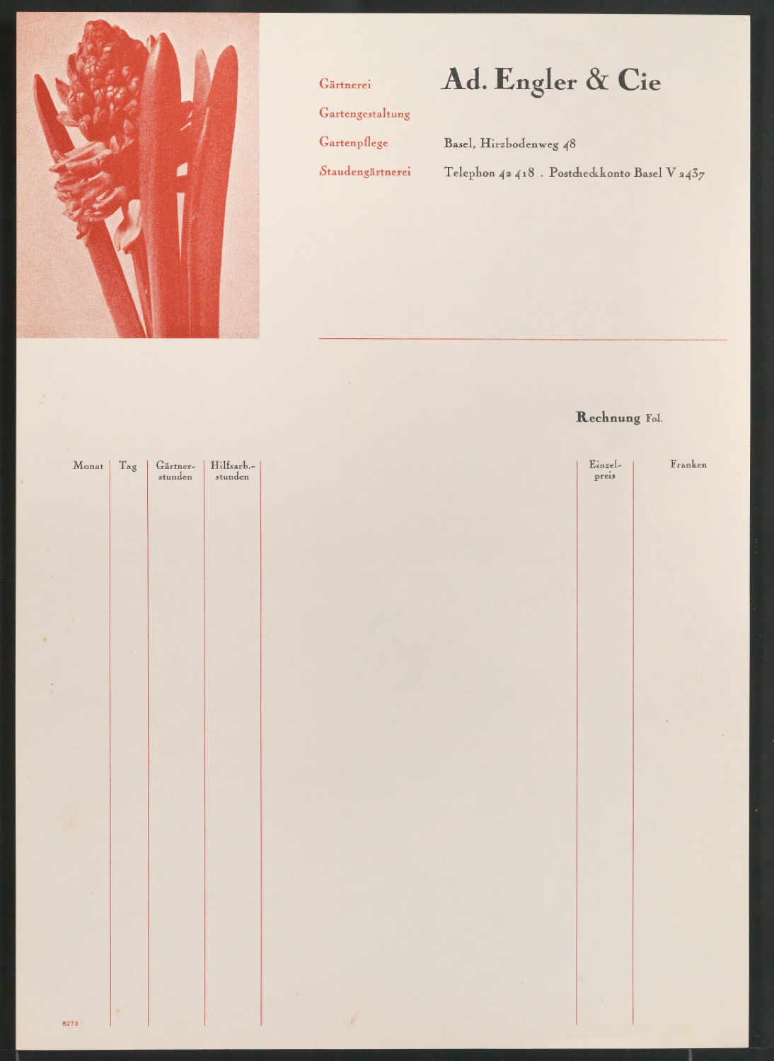 Briefbogen, Rechnungsvordruck und Briefumschläge für Ad. Engler & Cie — Blatt 7