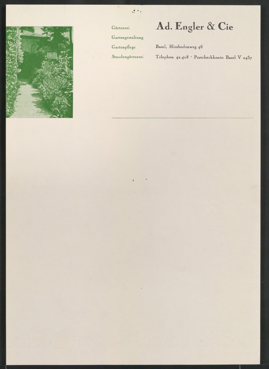 Briefbogen, Rechnungsvordruck und Briefumschläge für Ad. Engler & Cie — Blatt 9