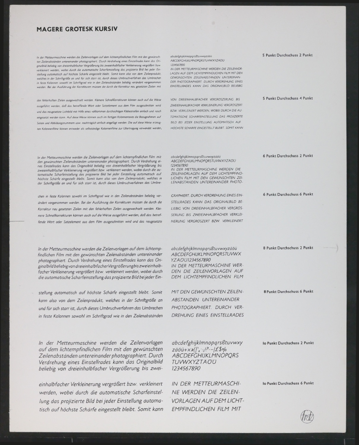 Kontaktabzüge Magere Grotesk Kursiv für Uhertype Prospekt — Blatt 3