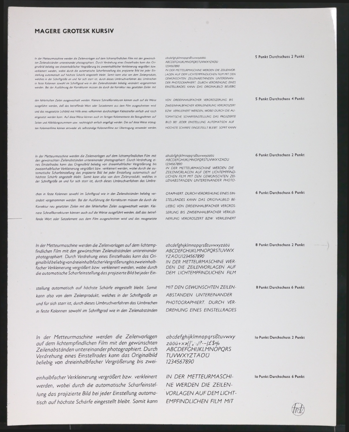 Kontaktabzüge Magere Grotesk Kursiv für Uhertype Prospekt — Blatt 4