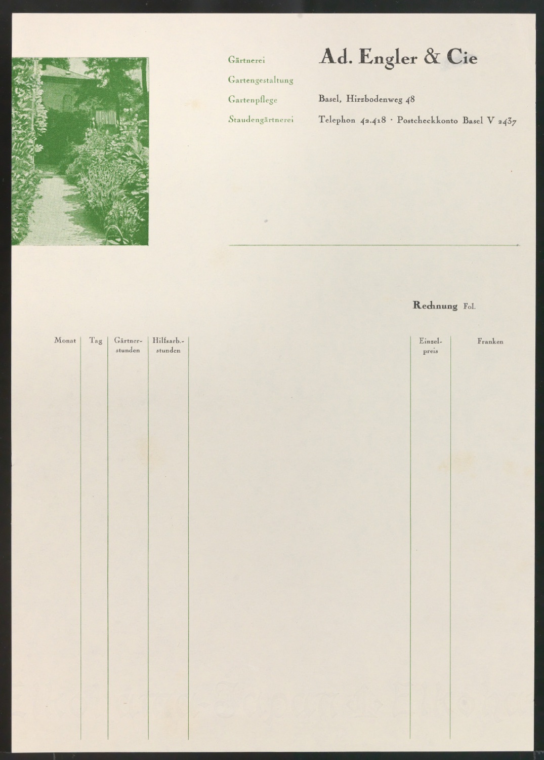 Briefbogen, Rechnungsvordruck und Briefumschläge für  Ad. Engler & Cie — Blatt 5