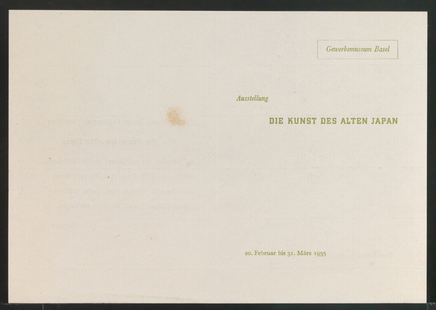 Einladungskarte zur Ausstellungseröffnung Die Kunst des alten Japan — Blatt 1