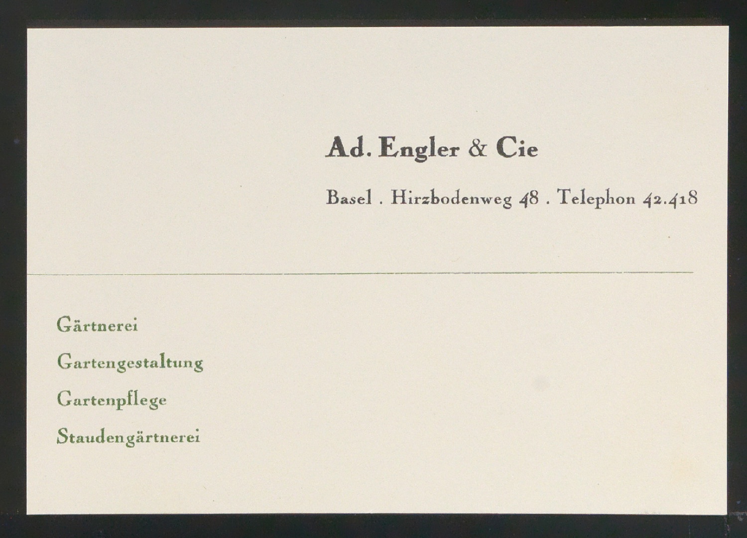 Visitenkarte Ad. Engler & Cie — Blatt 1