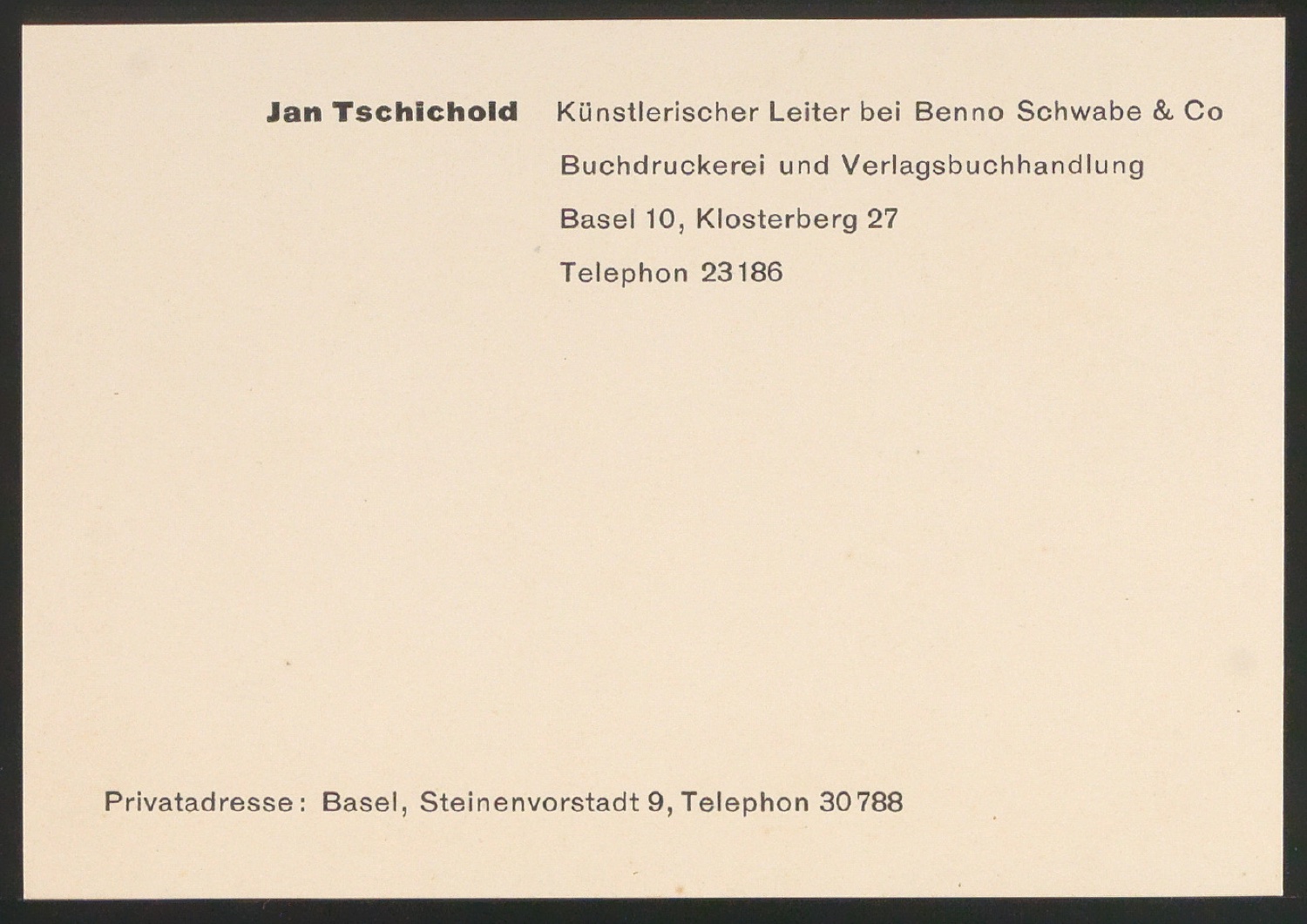 Visitenkarten von Jan Tschichold und Walter Cyliax — Blatt 1