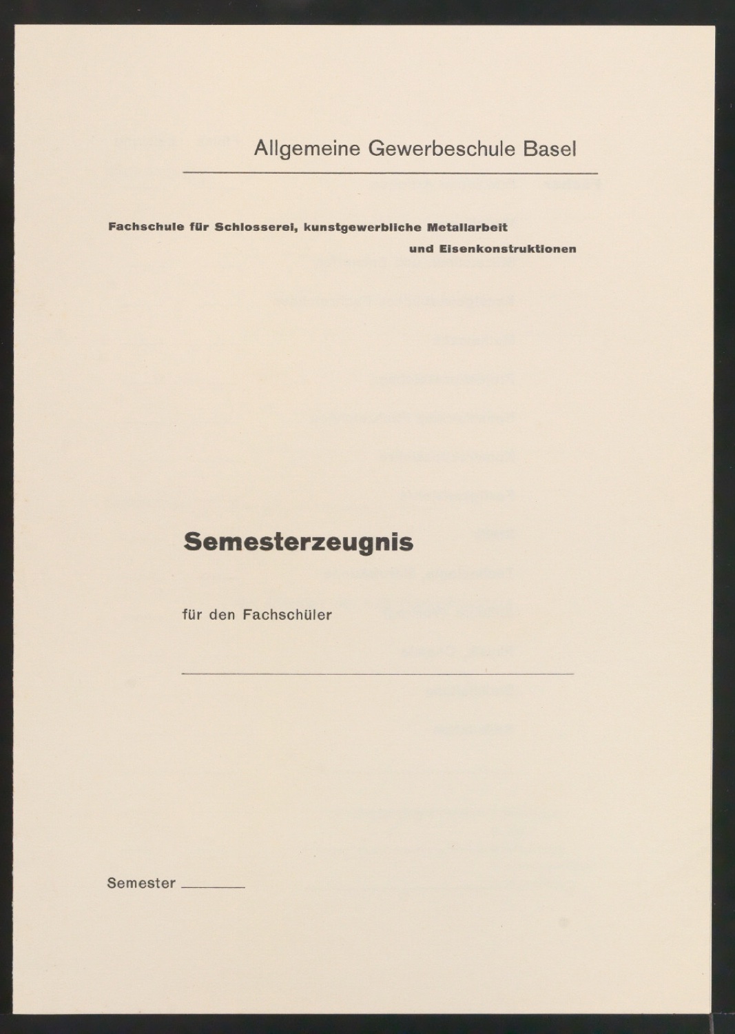 Vordrucke für Allgemeine Gewerbeschule — Blatt 1