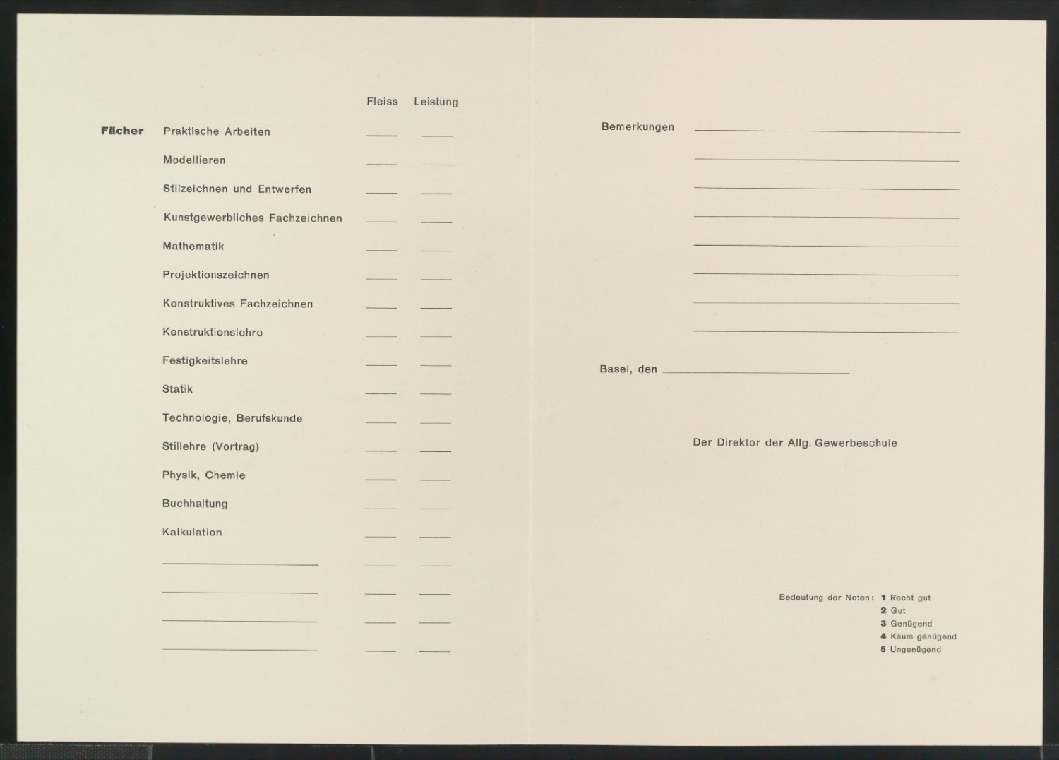 Vordrucke für Allgemeine Gewerbeschule — Blatt 2