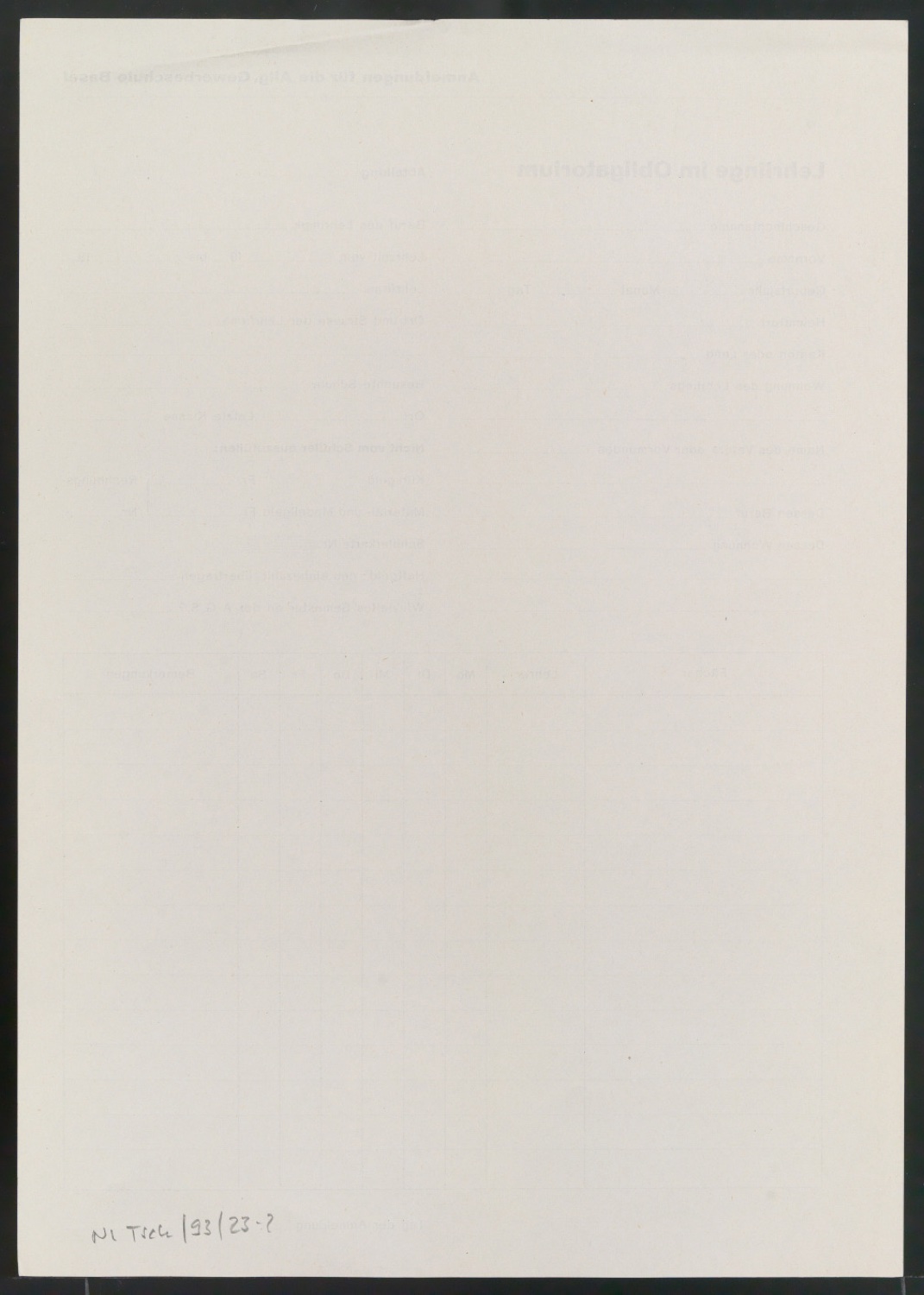 Vordrucke für Allgemeine Gewerbeschule — Blatt 5