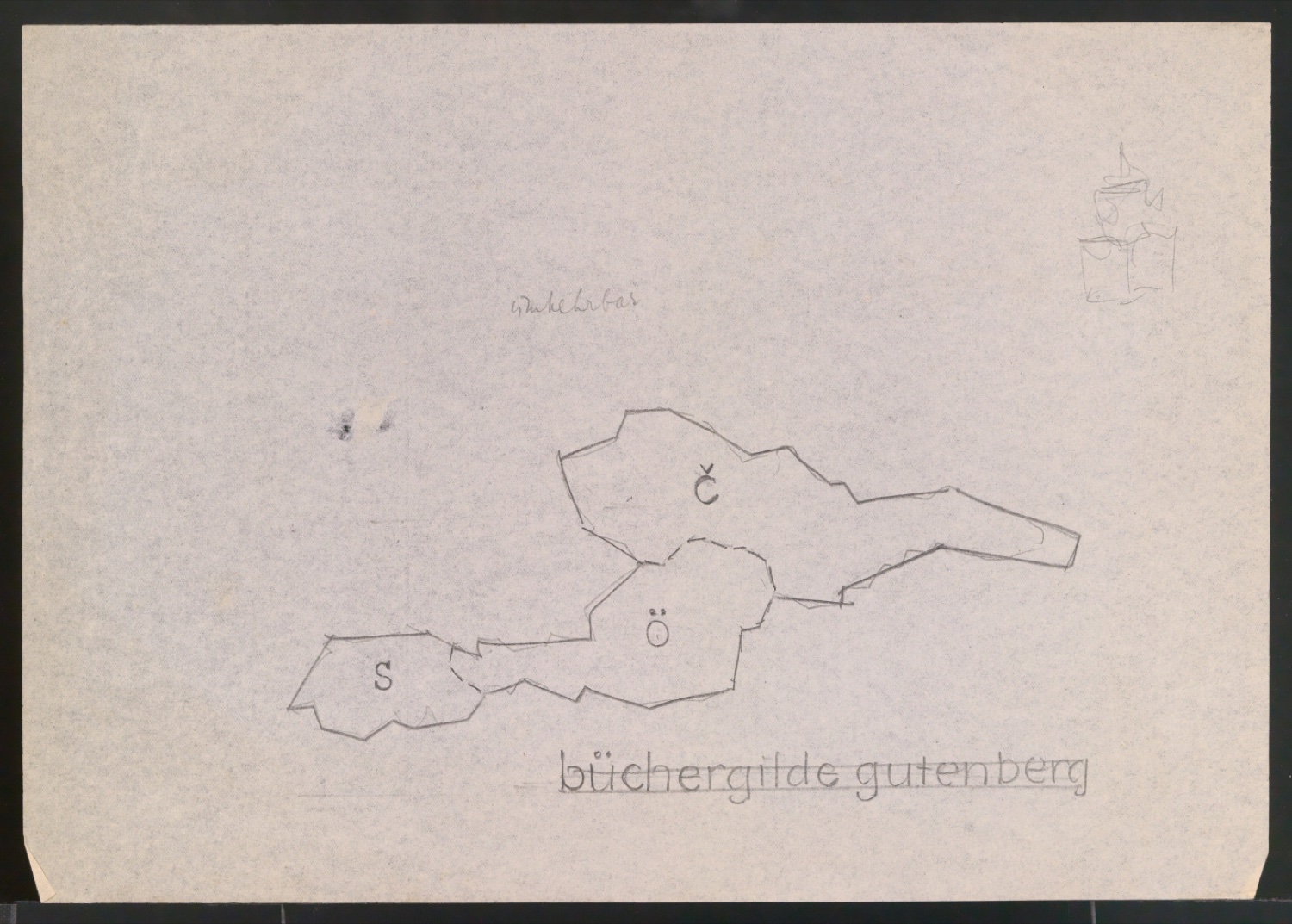 Skizzen und Probedrucke von Wettbewerbsbeitrag Firmenzeichen für Büchergilde Gutenberg Olten — Blatt 1
