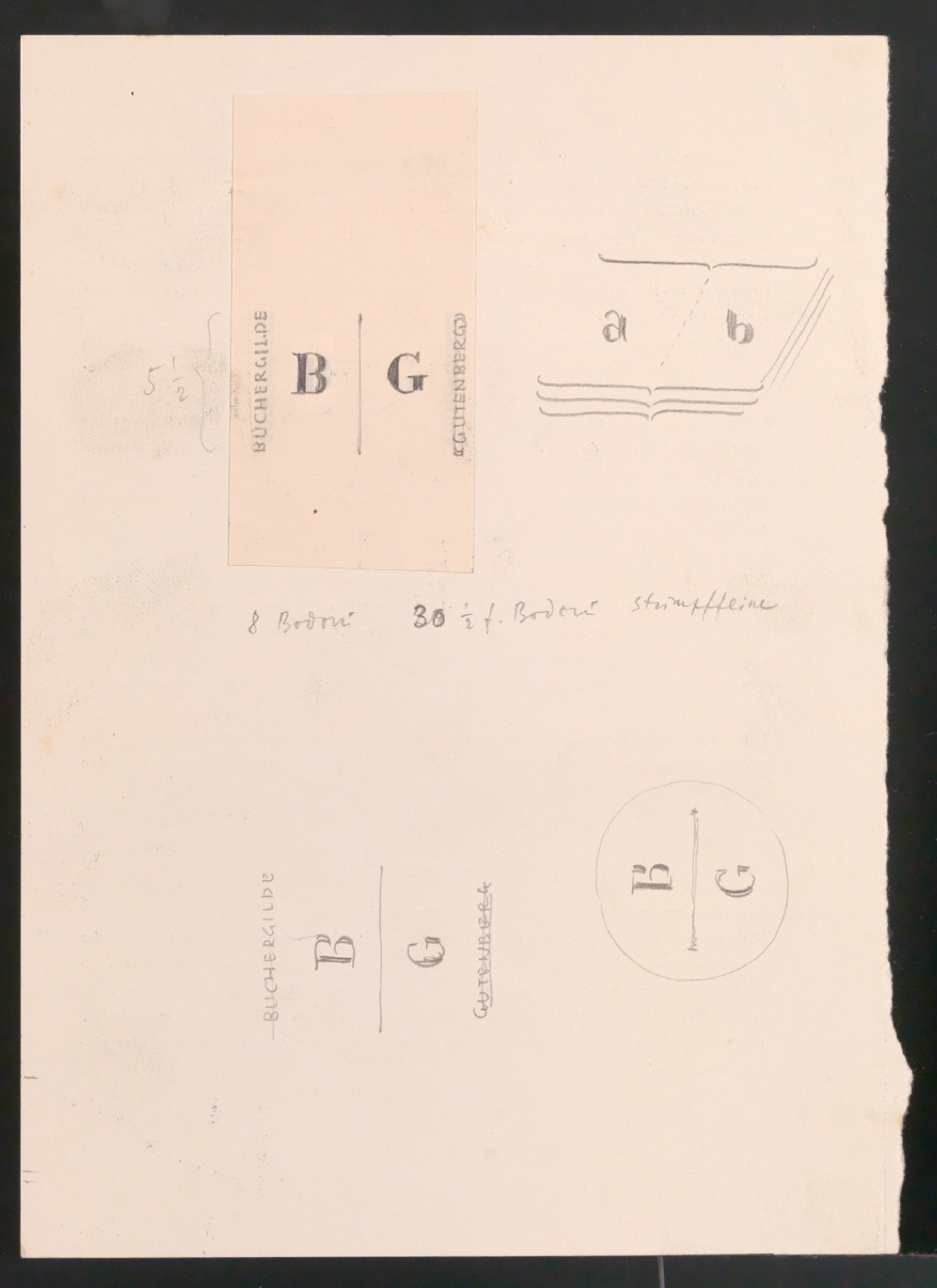 Skizzen und Probedrucke von Wettbewerbsbeitrag Firmenzeichen für Büchergilde Gutenberg Olten — Blatt 13