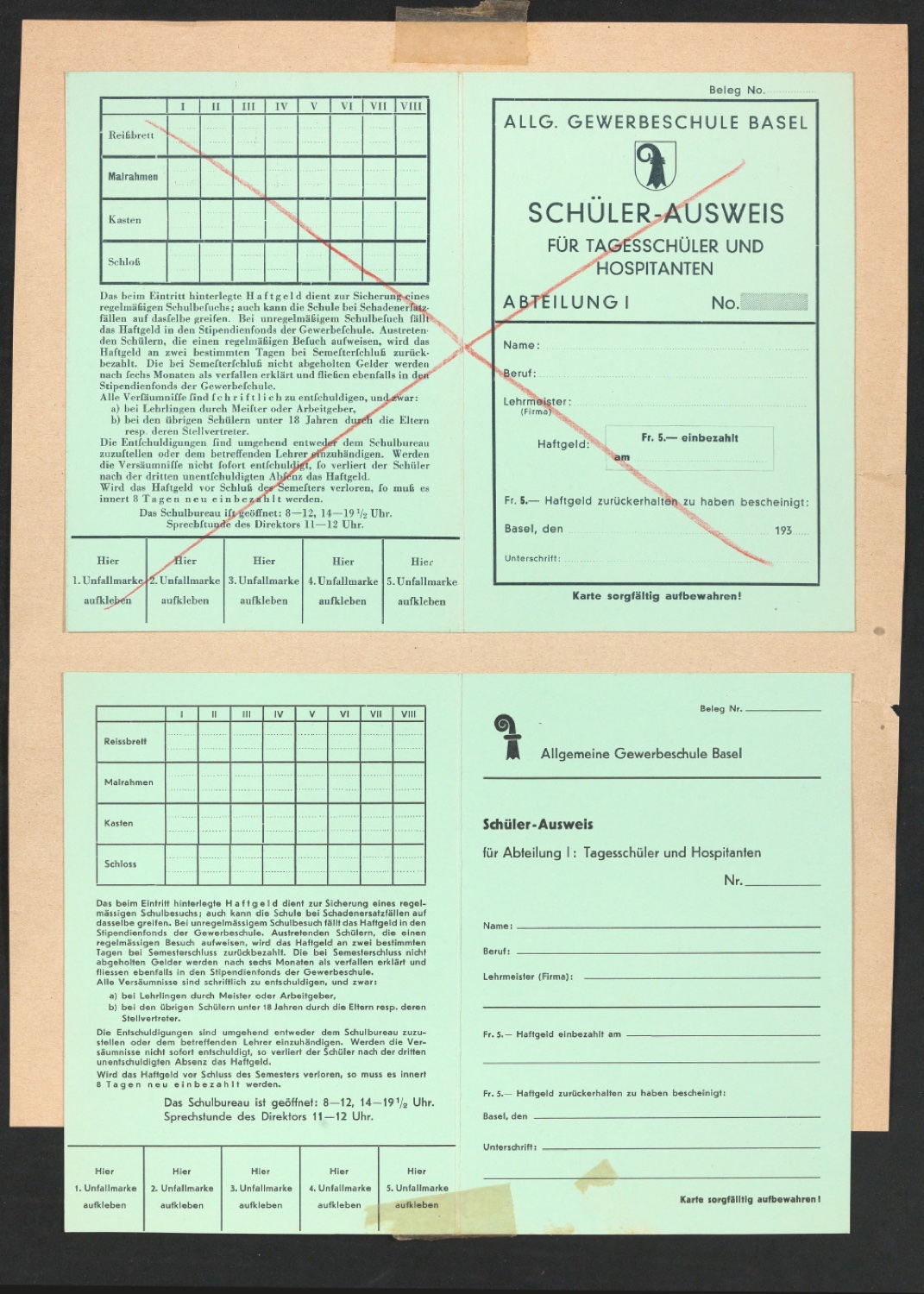Montierte Schülerausweise der Allgemeinen Gewerbeschule Basel — Blatt 3