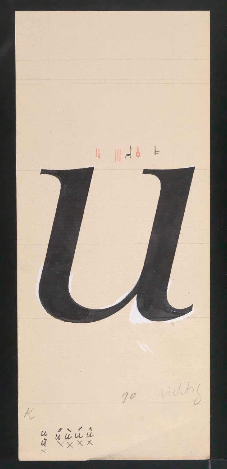 Mappe mit Entwurfszeichnungen Uhertype Antiqua Gemeine Kursiv — Blatt 17