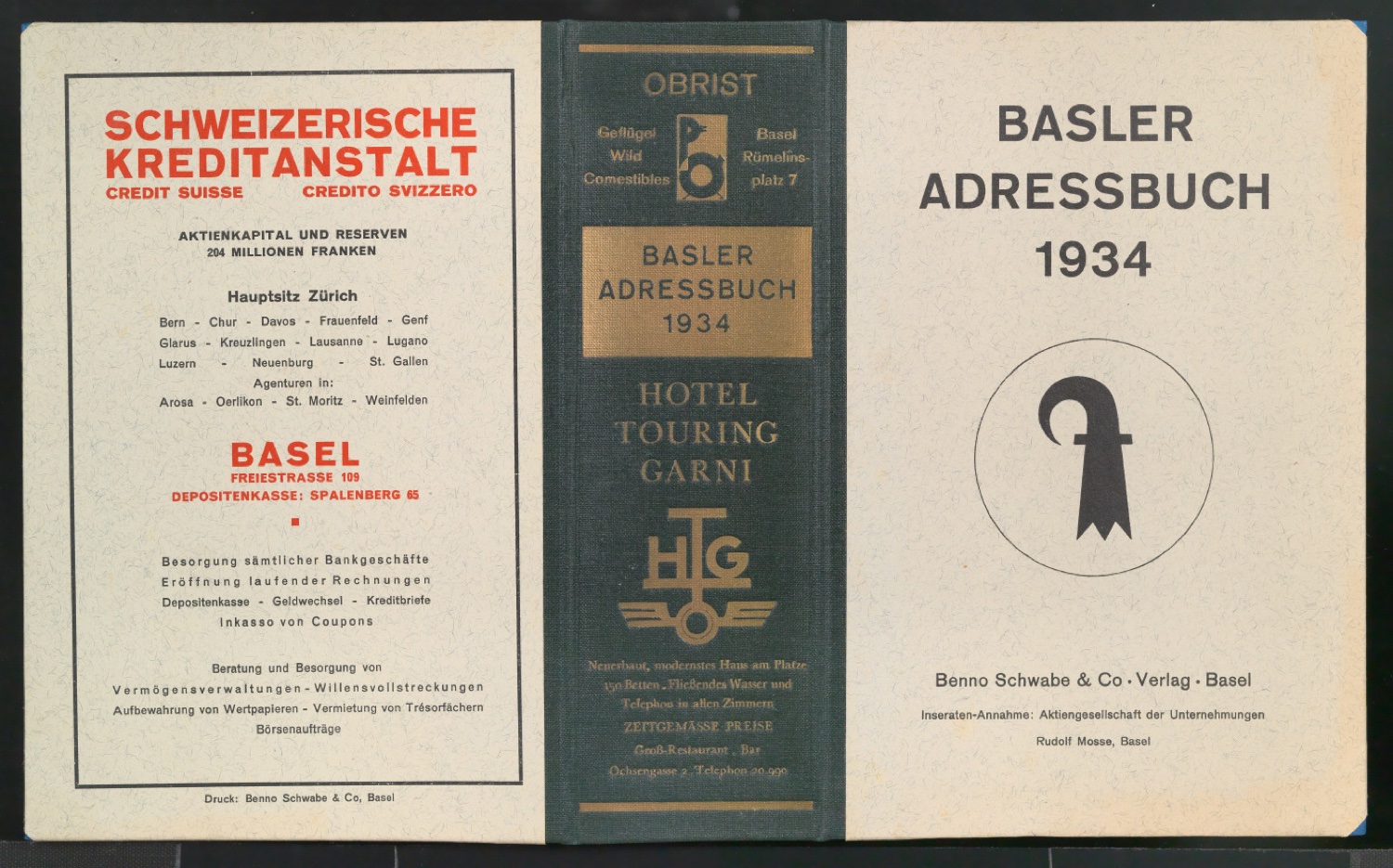 Einbanddecke für Basler Adressbuch 1934 — Blatt 1