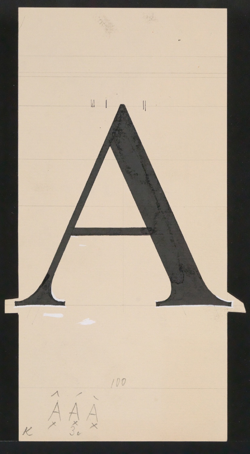 Mappe mit Entwurfszeichnungen Uhertype Antiqua — Blatt 1