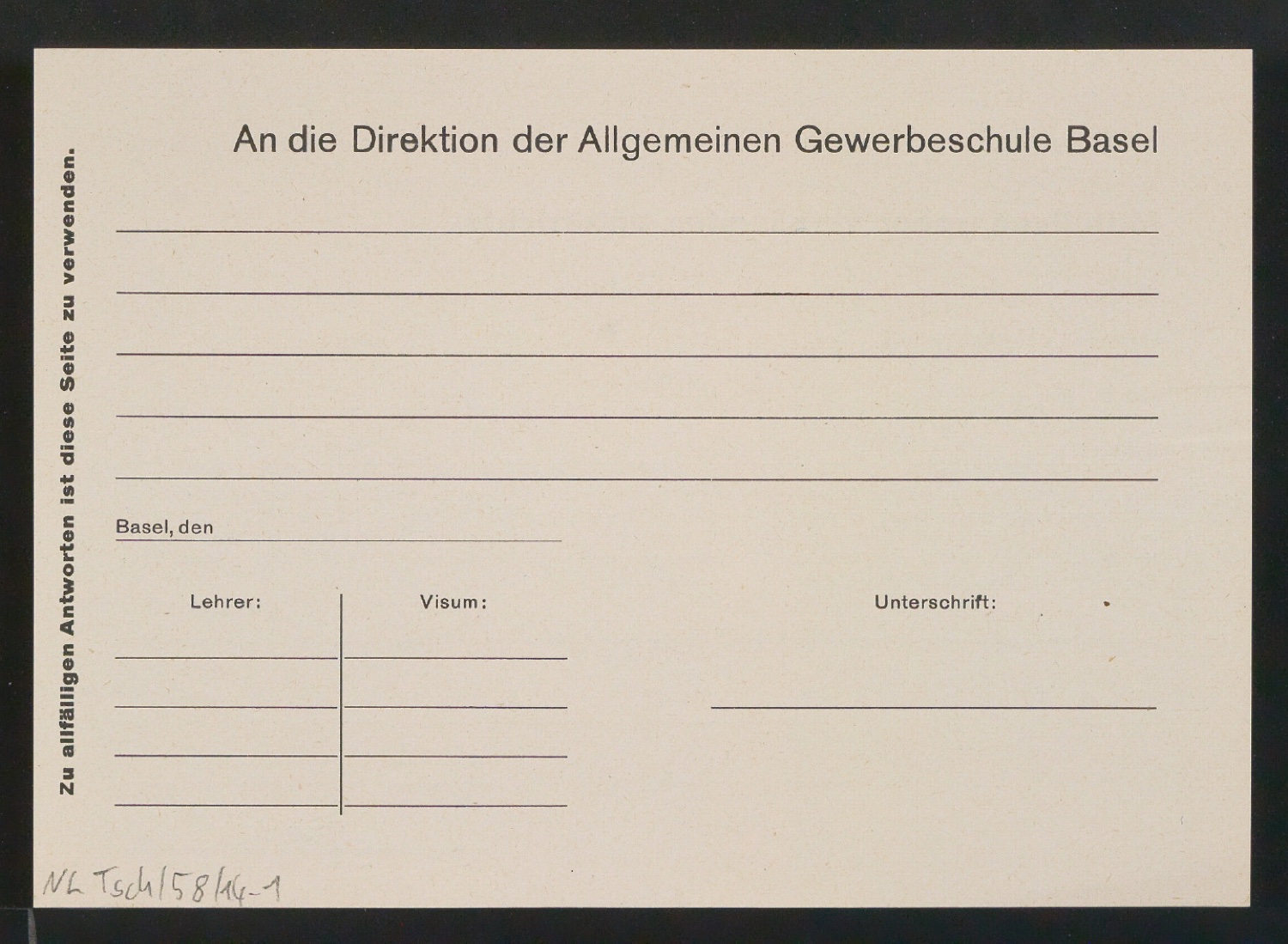 Vordrucke für Allgemeine Gewerbeschule — Blatt 1