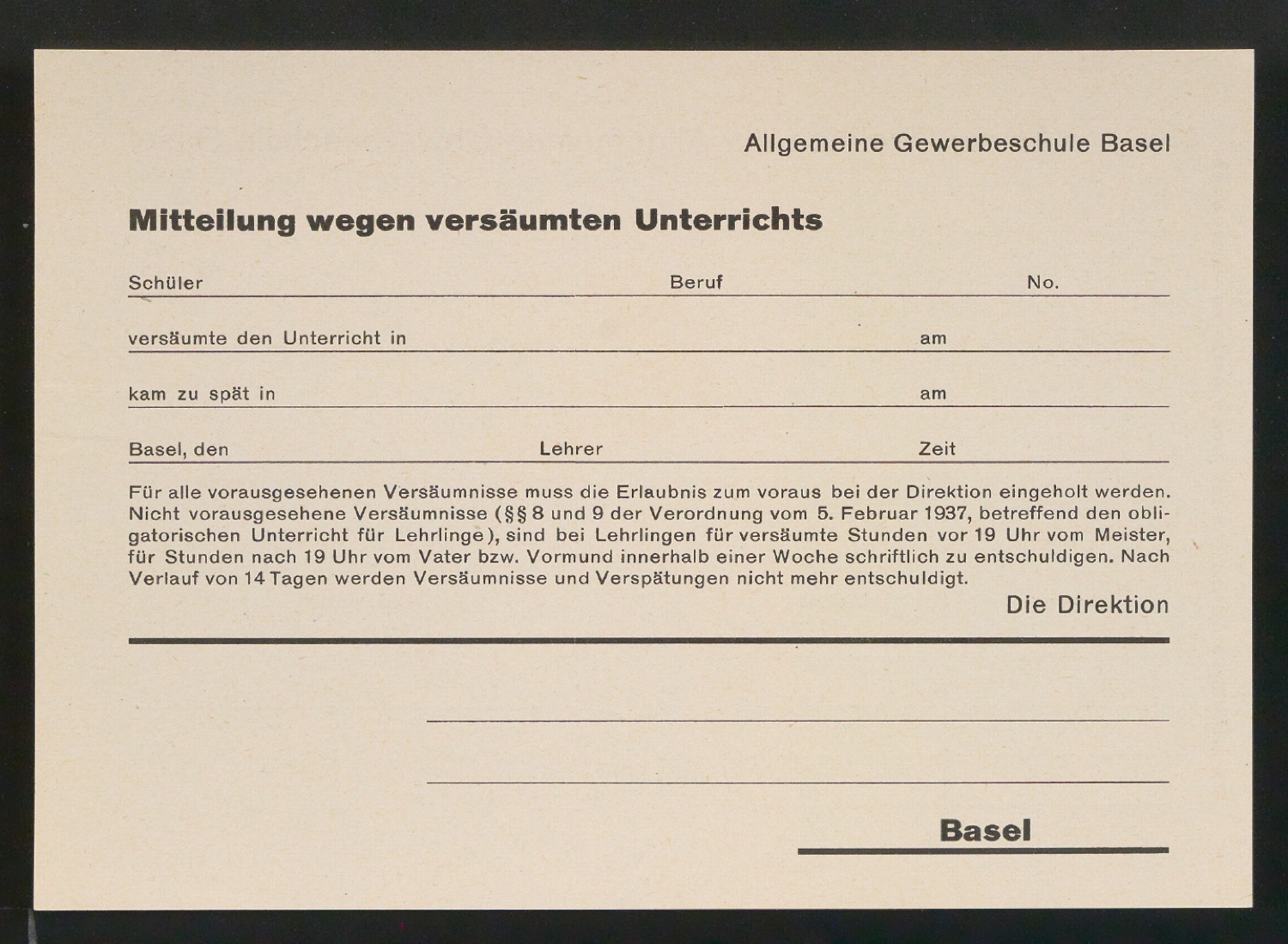 Vordrucke für Allgemeine Gewerbeschule — Blatt 2