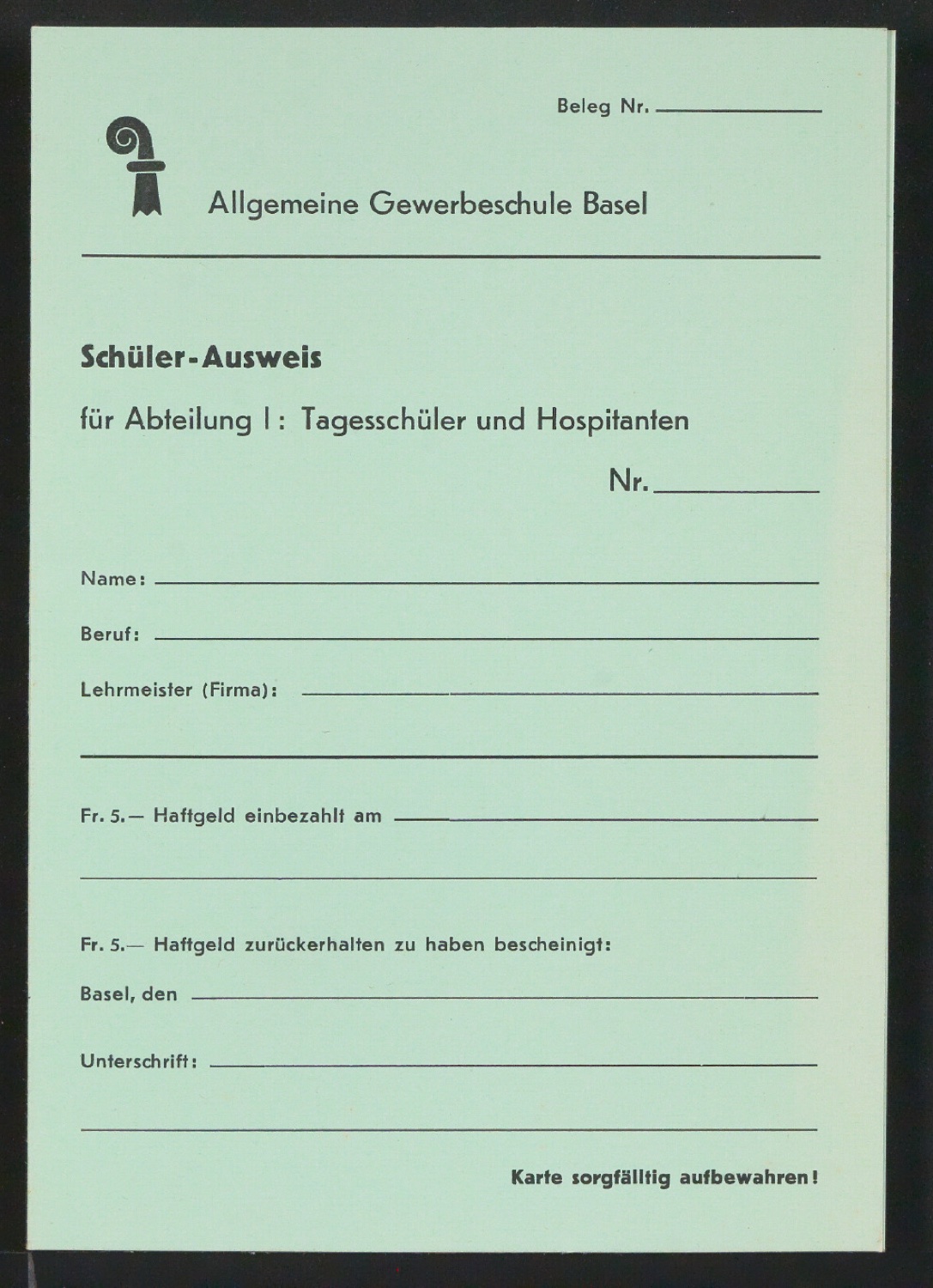 Vordrucke für Allgemeine Gewerbeschule — Blatt 3