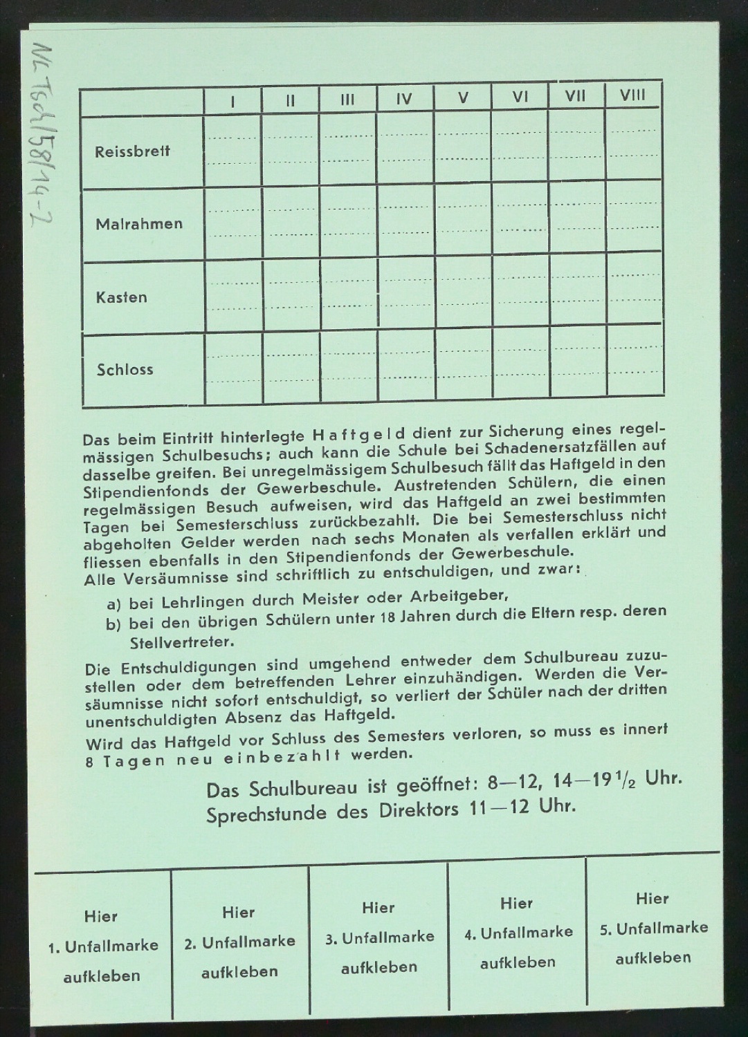 Vordrucke für Allgemeine Gewerbeschule — Blatt 5