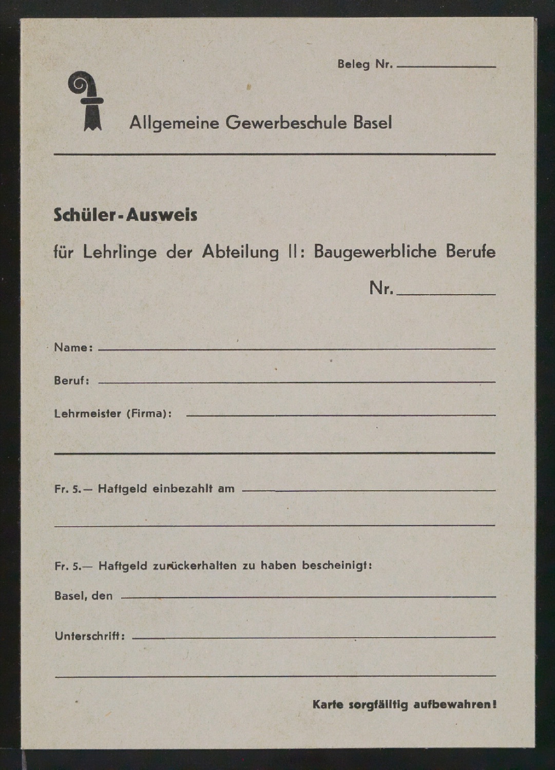 Vordrucke für Allgemeine Gewerbeschule — Blatt 6